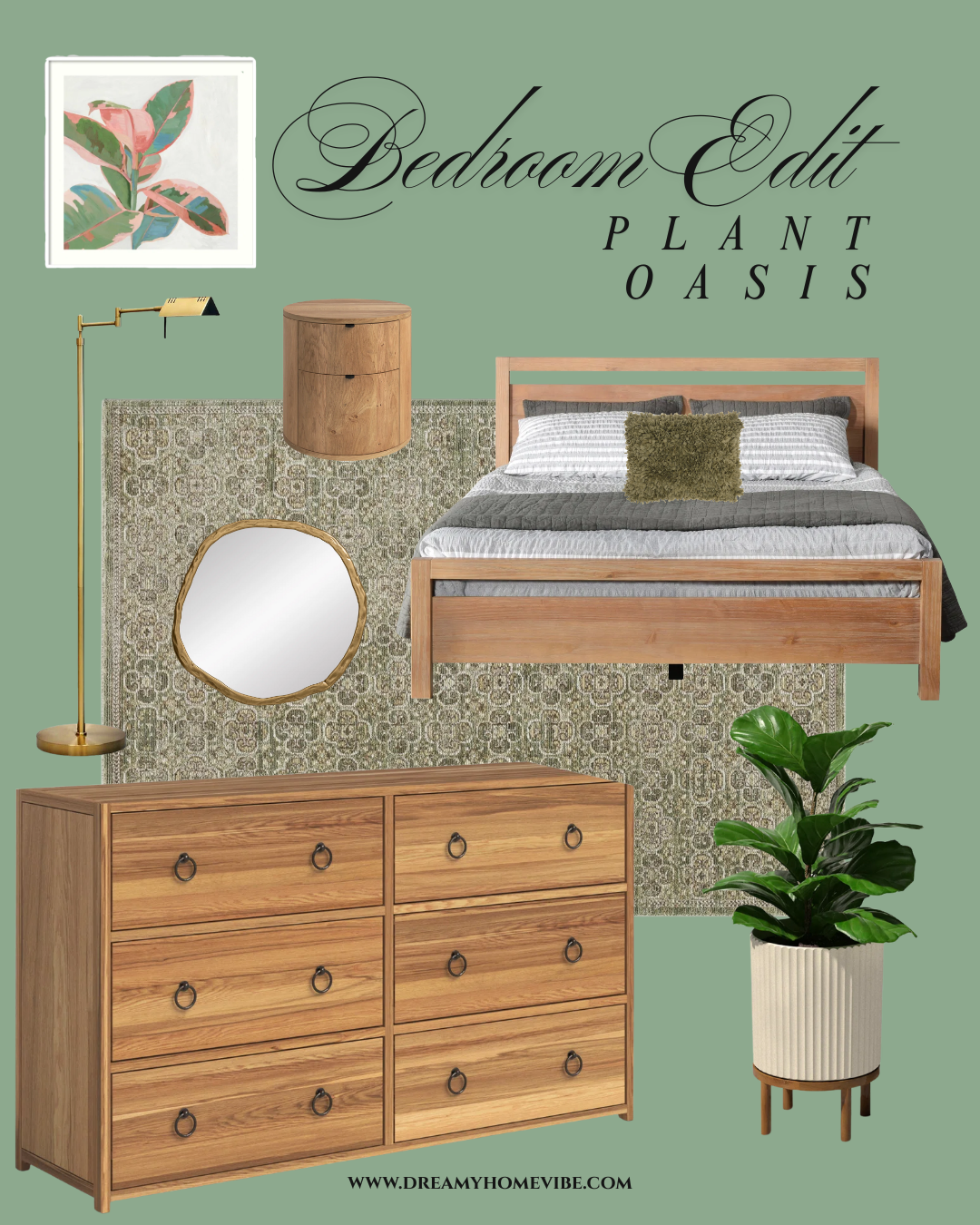 Bedroom Edit: Plant Oasis Warm Wood and Greenery